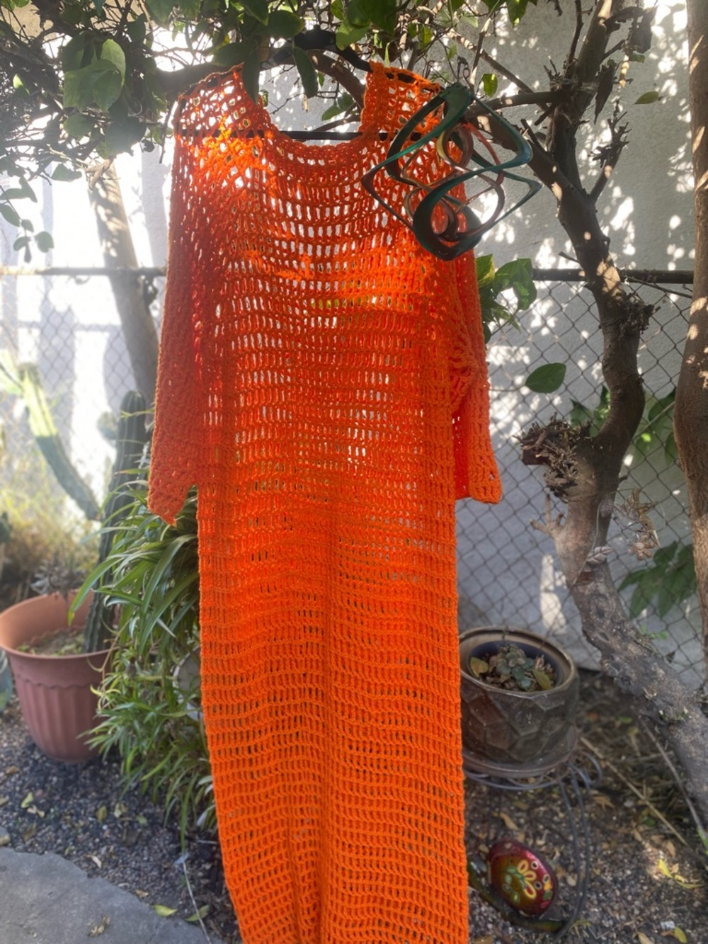 Handmade Bright Orange Crochet Maxi Dress